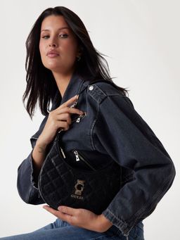 Guess - Black Textured Bessey Hobo Bag