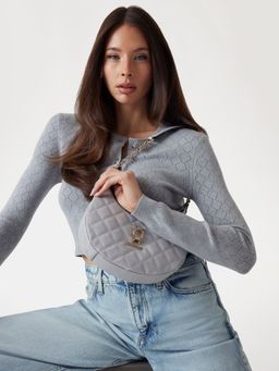 Guess - Grey Textured Bessey Hobo Bag
