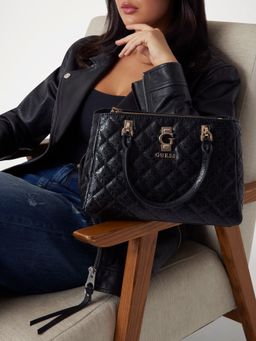 Guess - Black Quilted Bessey Luxury Satchel Bag