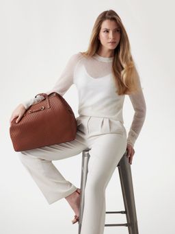 Guess - Cognac Brown Textured Vikky Tote Bag with Pouch (Set of 2)