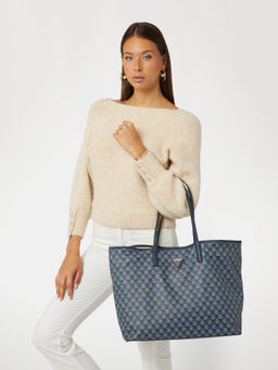 Guess - Blue Logo Printed Wave Shoulder Bag with Pouch (Set of 2)