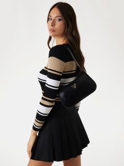 Guess - Black Solid Arnela Top Zip Shoulder Bag