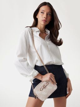 Guess - Sand Beige Printed Izzy Sling Bag