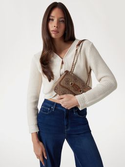 Guess - Latte Brown Printed Izzy Convertible Sling Bag