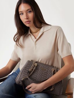 Guess - Dark Taupe Textured Anning Shoulder Bag