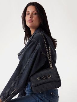 Guess - Coal Black Printed Izzy Convertible Sling Bag