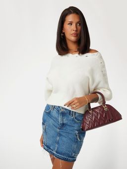 Guess - Burgundy Quilted Adelard Dome Satchel Bag