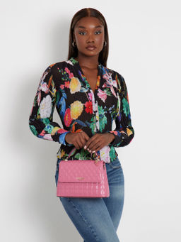 Guess - Women Pink Pu Quilted Satchel Bag with Detachable Strap