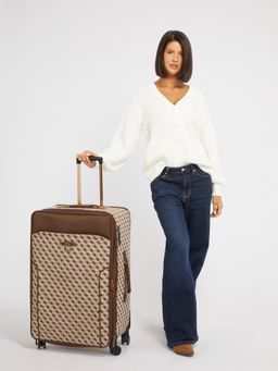 Guess - Brown Self Design Trolley Bag