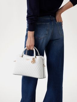 Guess - White Quilted Polyurethane Betula Satchel Bag