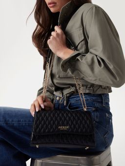 Guess - Black Quilted Polyurethane Betula Convertible Sling Bag