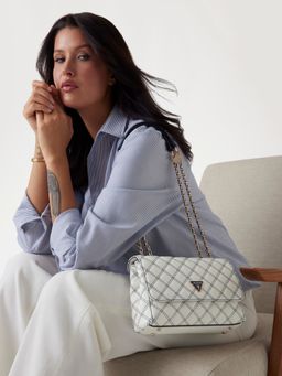 Guess - White Quilted Polyurethane Cruise Vibe Convertible Handbag