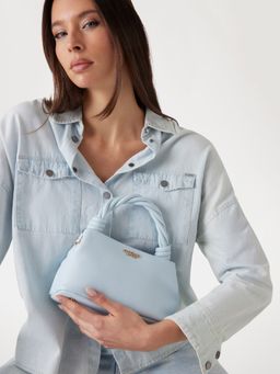 Guess - Powder Blue Solid Polyurethane Sansa Top Handle Sling Bag