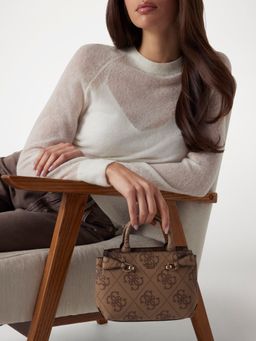 Guess - Latte Logo Monogram Polyurethane Lorelei Mini Satchel Bag