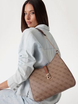 Guess - Latte Logo Monogram Polyurethane Zamira Hobo Handbag
