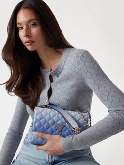 Guess - Stormy Blue Quilted Polyurethane Giully Convertible Flap Sling Bag