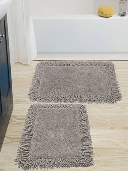 Saral Home - Cotton Light Grey Shaggy Mat (Set of 2, 40 x 60 cm)
