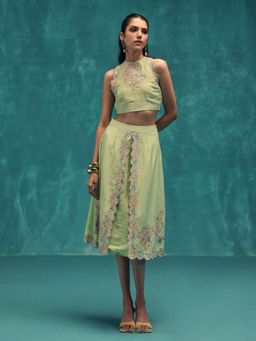 ZABELLA - Serene Embroidered Linen Green Co-Ord (Set of 2)