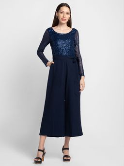 Globus - Navy Embellished Belted Jumpsuit (Set of 2)