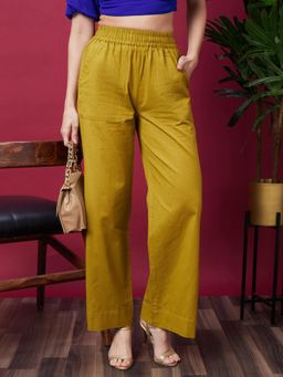 Globus - Women Olive Solid High Waist Casual Parallel Trouser