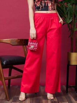Globus - Women Pink Solid High Waist Casual Parallel Trouser