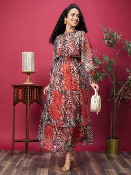 Globus - Women Multi Printed Casual Tie-Up Neck Maxi Dress (Set of 2)