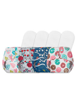 BASIC - Pack Of 4 Reusable Freesize Cloth Diapers For Baby 0-3 Yrs With 4 Inserts