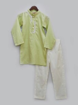 Fayon Kids - Green Kurta With Dori Work Embroidery And Pant
