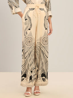 VERO MODA - Beige Printed Wide Leg Pant