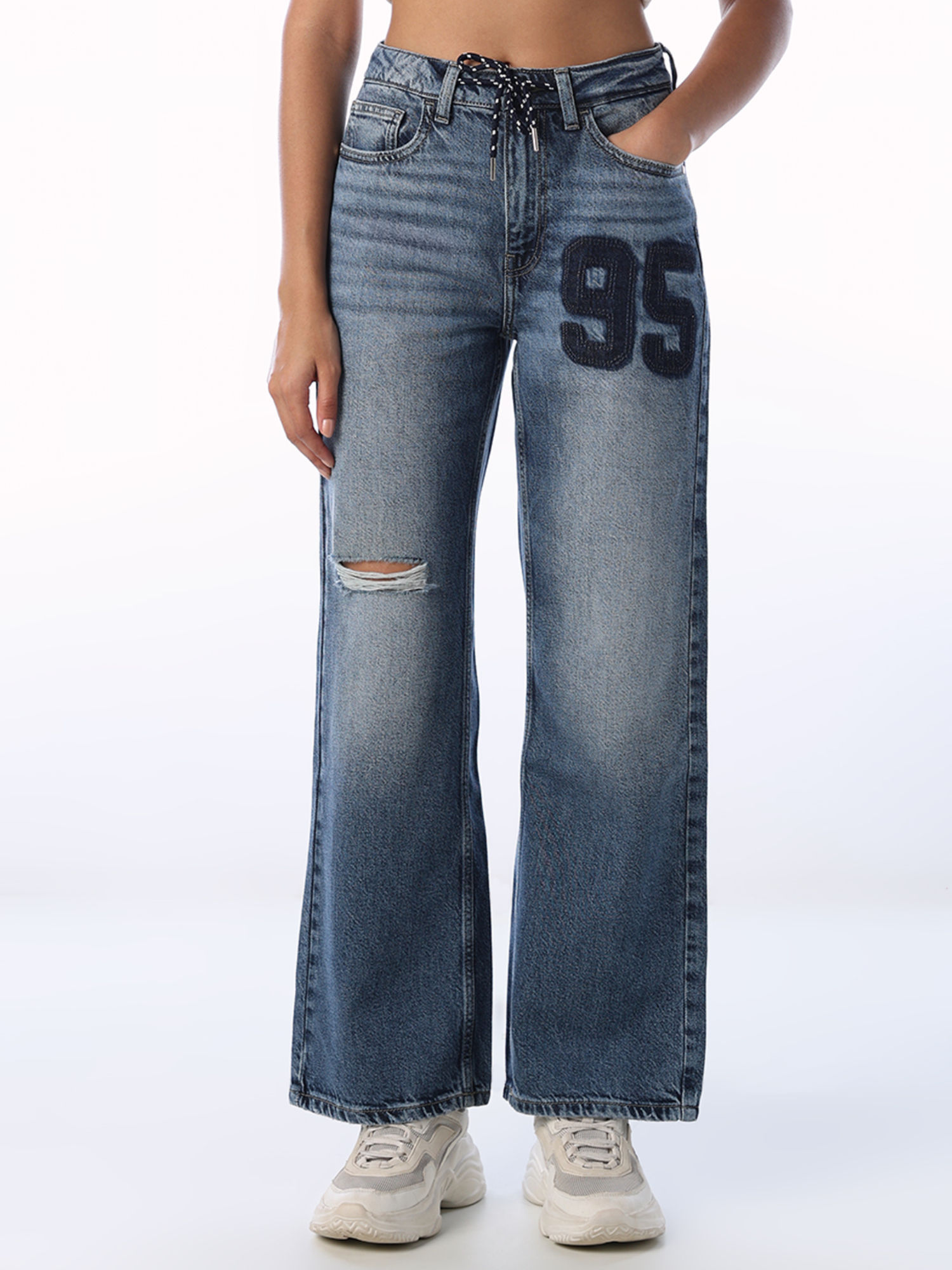 only Womens Typographic Blue Jeans-picture-36