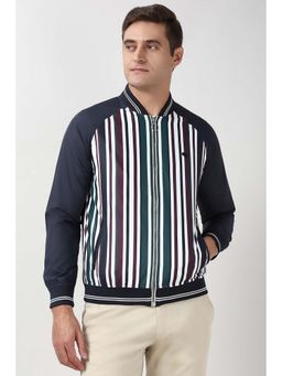 Peter England - Men Navy Blue Stripe Bomber Jacket