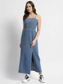 Madame - Front Slit Long Denim Dress