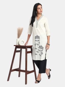 R&B - Off White Regular Fit Printed Kurta