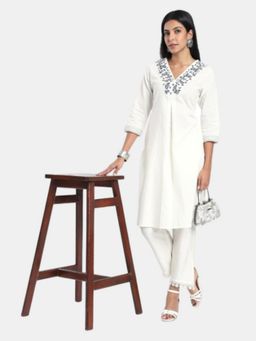 R&B - Regular Fit Embroidered Off White Kurta