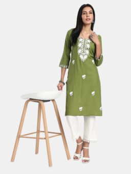 R&B - Green Regular Fit Embraided Kurta