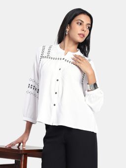 R&B - White Regular Fit Embroidered Top