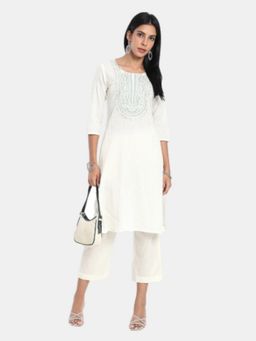R&B - Off White Regular Fit Embraided Kurta