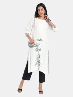 R&B - Off White Regular Fit Embroidered Kurta