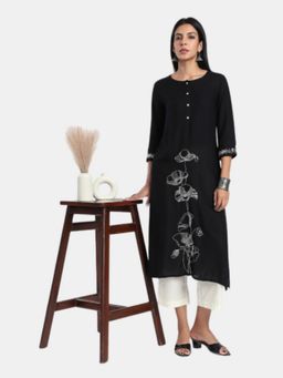 R&B - Black Regular Fit Embraided Kurta