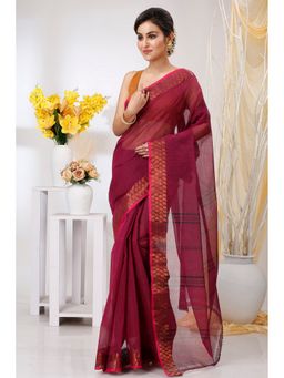 DipDiya - Maroon Pure Cotton Woven Saree Without Blouse