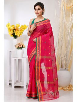 DipDiya - Red Pure Cotton Woven Saree Without Blouse