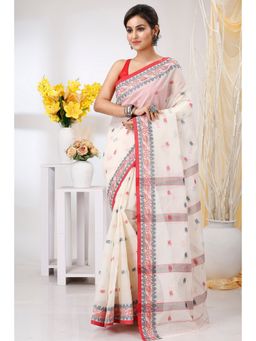 DipDiya - White Pure Cotton Woven Saree Without Blouse