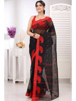 DipDiya - Black Pure Cotton Woven Saree Without Blouse