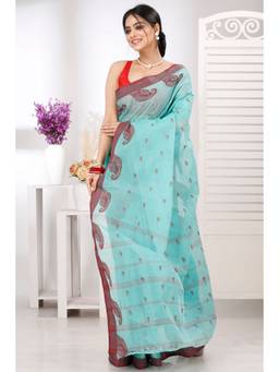 DipDiya - Green Pure Cotton Woven Saree Without Blouse