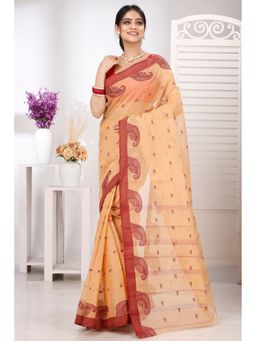 DipDiya - Cream Pure Cotton Woven Saree Without Blouse