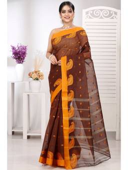 DipDiya - Brown Pure Cotton Woven Saree Without Blouse