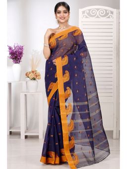 DipDiya - Blue Pure Cotton Woven Saree Without Blouse