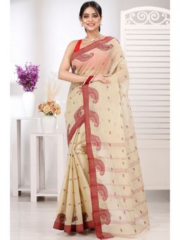 DipDiya - Off White Pure Cotton Woven Saree Without Blouse
