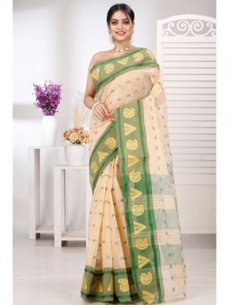 DipDiya - Cream Pure Cotton Woven Saree Without Blouse