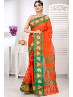 DipDiya - Orange Pure Cotton Woven Saree Without Blouse